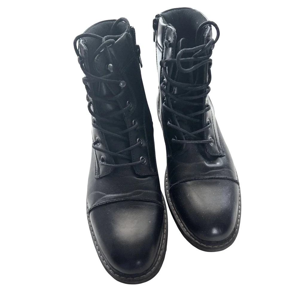 Public Opinion Mens Black Cap Toe Combat Boots Side Zip Lug Sole 8.5M